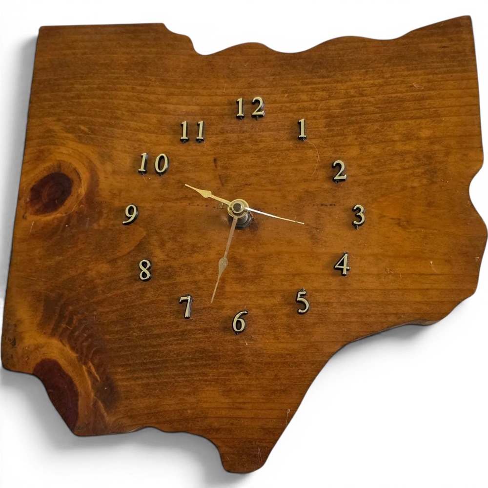 Vintage Ohio State Shape Wooden Wall Clock Rustic Home Decor Quartz Movement